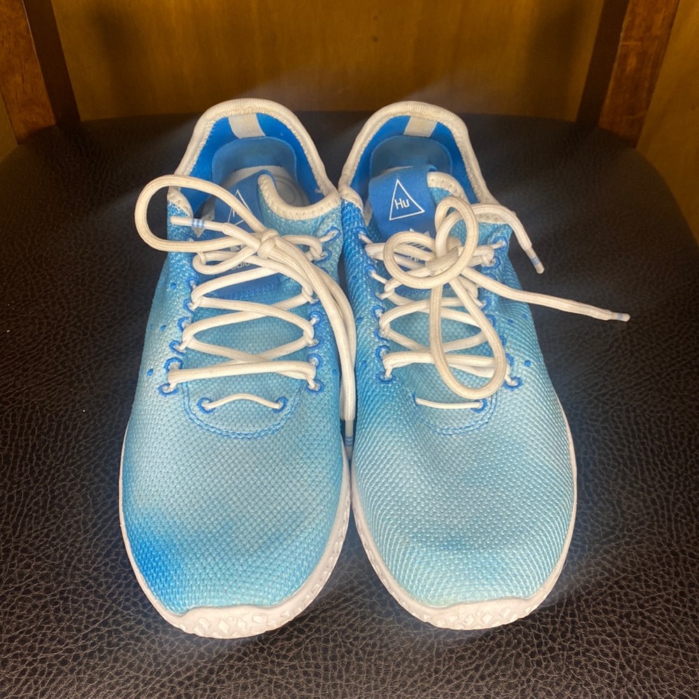 Blue Adidas running shoes